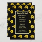 ベビシャワーエレファント動物金ゴールドグリッターブラック 招待状 (正面/裏面)