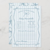 ベビシャワーカード用ブルーコケット弓アドバイス 招待状 (正面/裏面)