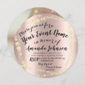 ベビシャワーガールバラ金ゴールドピンク王室の写真 招待状 (正面/裏面)