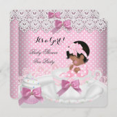 ベビシャワーガールピンクベビーティーカップケーキ2a 招待状 (正面/裏面)