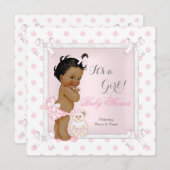 ベビシャワーガールピンク玩具水玉模様エスニック 招待状 (正面/裏面)