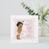 ベビシャワーガールピンク玩具水玉模様エスニック 招待状 (スタンド正面)