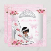 ベビシャワーガールプリンセスバタフライシューピンクローズ 招待状 (正面/裏面)