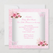 ベビシャワーガールプリンセスバタフライシューピンクローズ 招待状 (裏面)