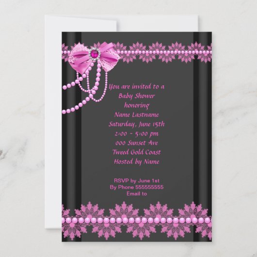 ベビシャワーガールホットピンクベビーシューレース3 招待状 (裏面)