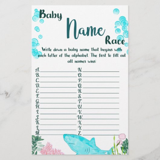 ベビシャワーゲームカードベビー名競走 便箋 (正面)