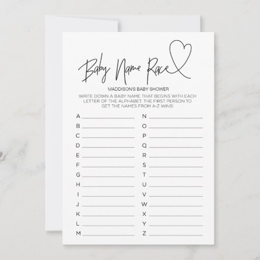 ベビシャワーゲームベビー名競走カード 招待状 (正面)