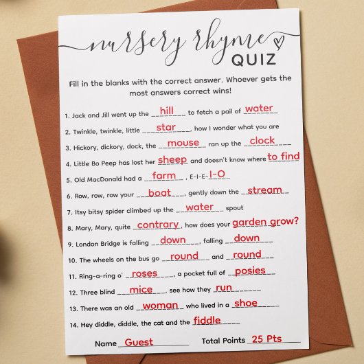 ベビシャワーゲーム子供部屋韻クイズカード 招待状