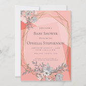 ベビシャワーサンゴフローラ幾何学金ゴールド枠 招待状 (正面)