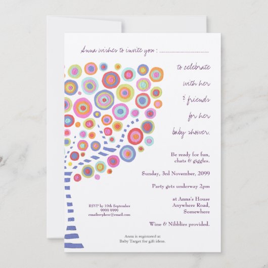 ベビシャワーサークルツリーレトロカスタム招待状 招待状 (裏面)