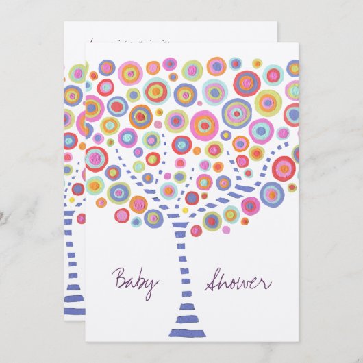ベビシャワーサークルツリーレトロカスタム招待状 招待状 (正面/裏面)