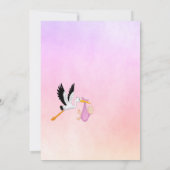 ベビシャワーストークガールピンクパープルバラ金ゴールド 招待状 (裏面)