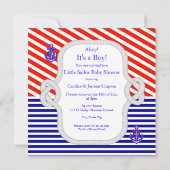 ベビシャワーセーラースーツ男の子王室の赤ストライプ青 招待状 (裏面)