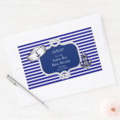 ベビシャワーセーラーハットボーイブルーストライプ 長方形シール (封筒)