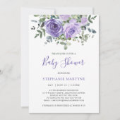 ベビシャワーダスティパープルバラ植物学 招待状 (正面)