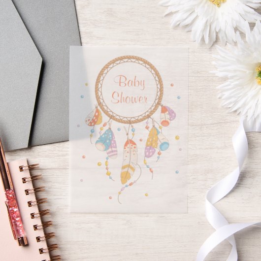 ベビシャワートライバルドリームキャッチャーBoho Insert ベラム紙招待状 (ウェディング)