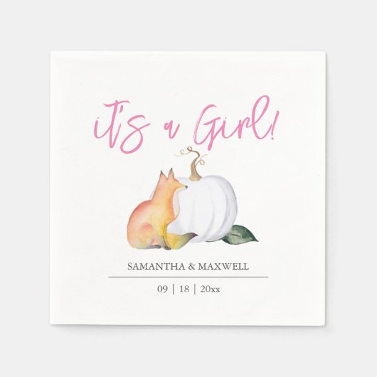 ベビシャワーナプキンス秋ウッドランドパンプキン スタンダードカクテルナプキン (正面)