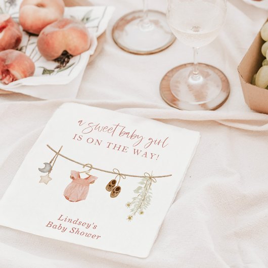 ベビシャワーナプキンス、ボホピンクガール赤ちゃん スタンダードカクテルナプキン