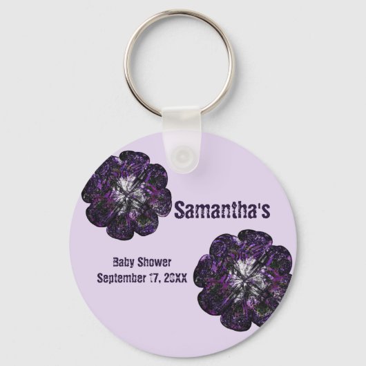 ベビシャワーパープルフラワーズフローラベビーガール キーホルダー (正面)