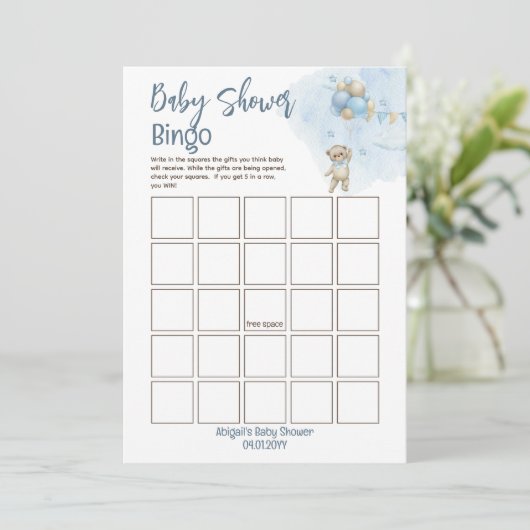 ベビシャワービンゴ待ちテディベア風船 招待状 (スタンド正面)