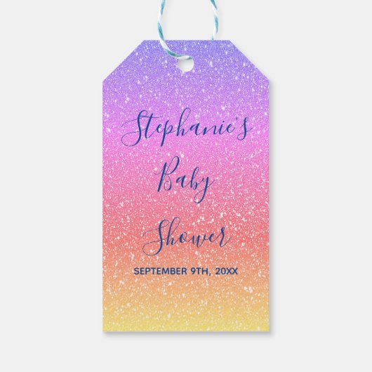 ベビシャワーピンクパープルグリッターカスタムかわいい2021 ギフトタグ (裏面)