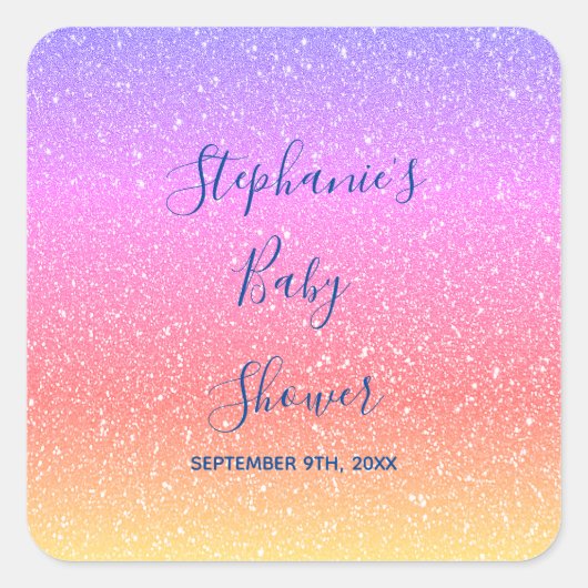 ベビシャワーピンクパープルグリッターカスタムかわいい2021 スクエアシール (正面)