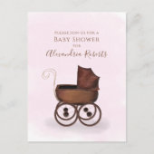 ベビシャワーピンク水彩少女ベビー馬車 ポストカード (正面)