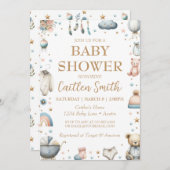 ベビシャワーピンク男女兼用ブルー招待状 招待状 (正面/裏面)