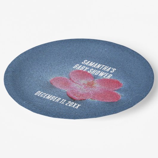 ベビシャワーピンク花青フローラ ペーパープレート (アングル)