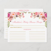 ベビシャワーピンク赤面フローラ金ゴールドレシピカード アドバイスカード (正面/裏面)