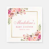 ベビシャワーピンク赤面金ゴールドフレームフローラ スタンダードカクテルナプキン (正面)