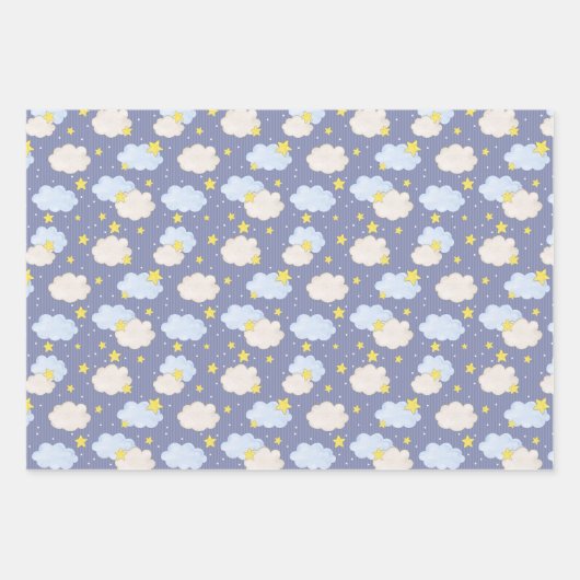 ベビシャワーブルーの水彩包み紙 ラッピングペーパーシート (正面3)