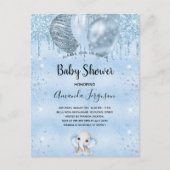 ベビシャワーブルーグリッターゾウの男の子バルーン インビテーションポストカード (正面)