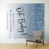 ベビシャワーブルーグリッター写真の背景 タペストリー (インサイチュ(横))