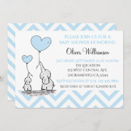 ベビシャワーブルーベビーゾウハート 招待状