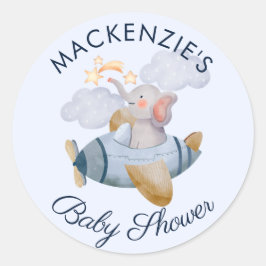 ベビシャワーブルーボーイズエレファント飛行機クラシックRou ラウンドシール
