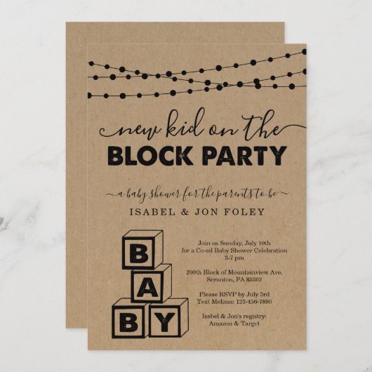ベビシャワーブロックパーティの招待状 招待状 (正面/裏面)