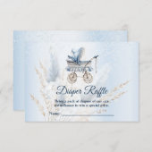 ベビシャワーベビーカー青フローラおむつラッフル エンクロージャーカード (正面/裏面)