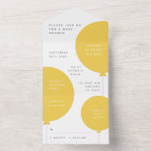 ベビシャワーマスタードイエローバルーンスカンジユニセックス オールインワン招待状 (内側)