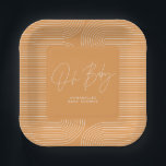 ベビシャワーマスタードモダンジオメトエレガントリー ペーパープレート<br><div class="desc">ベビーシャワースクリプト幾何モダンマスタードエレガントパーティー使い捨て紙プレートデザイン。理想的男女兼用デザイン。</div>