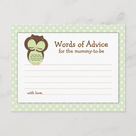 ベビシャワーママアドバイスカードグリーンスリーピーフクロウ アドバイスカード (裏面)