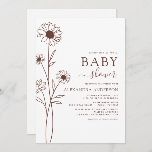 ベビシャワーミニマル植物体フローラスケッチInv 招待状 (正面/裏面)