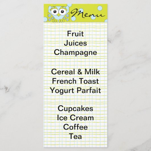 ベビシャワーメニュー「ブルーフクロウ」 メニュー (正面)