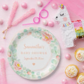 ベビシャワーユーカリ葉フローラリース桃 ペーパープレート (パーティー)