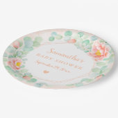 ベビシャワーユーカリ葉フローラリース桃 ペーパープレート (アングル)
