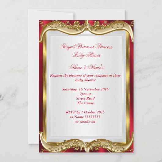 ベビシャワーレ王室のガルレッド金ゴールドクラウン 招待状 (裏面)