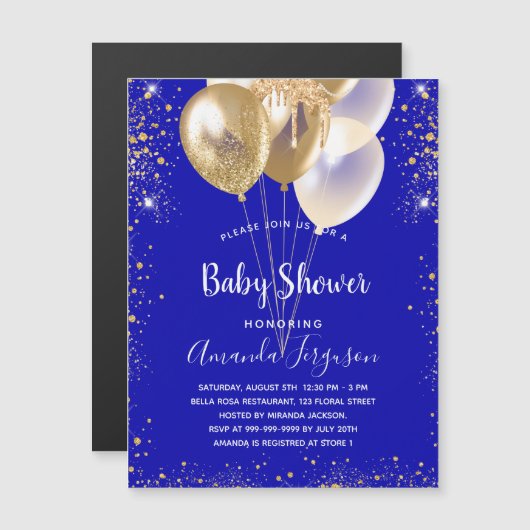 ベビシャワ王室のー金ゴールドバルーン贅沢 マグネット招待状 (正面/裏面)