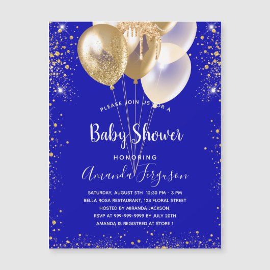 ベビシャワ王室のー金ゴールドバルーン贅沢 マグネット招待状 (正面)