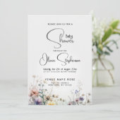 ベビシャワ素朴ーボホウォーター色ワイルドフラワー 招待状 (スタンド正面)