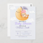 ベビーうさぎとムーンベビーシャワー招待状 ポストカード (正面/裏面)